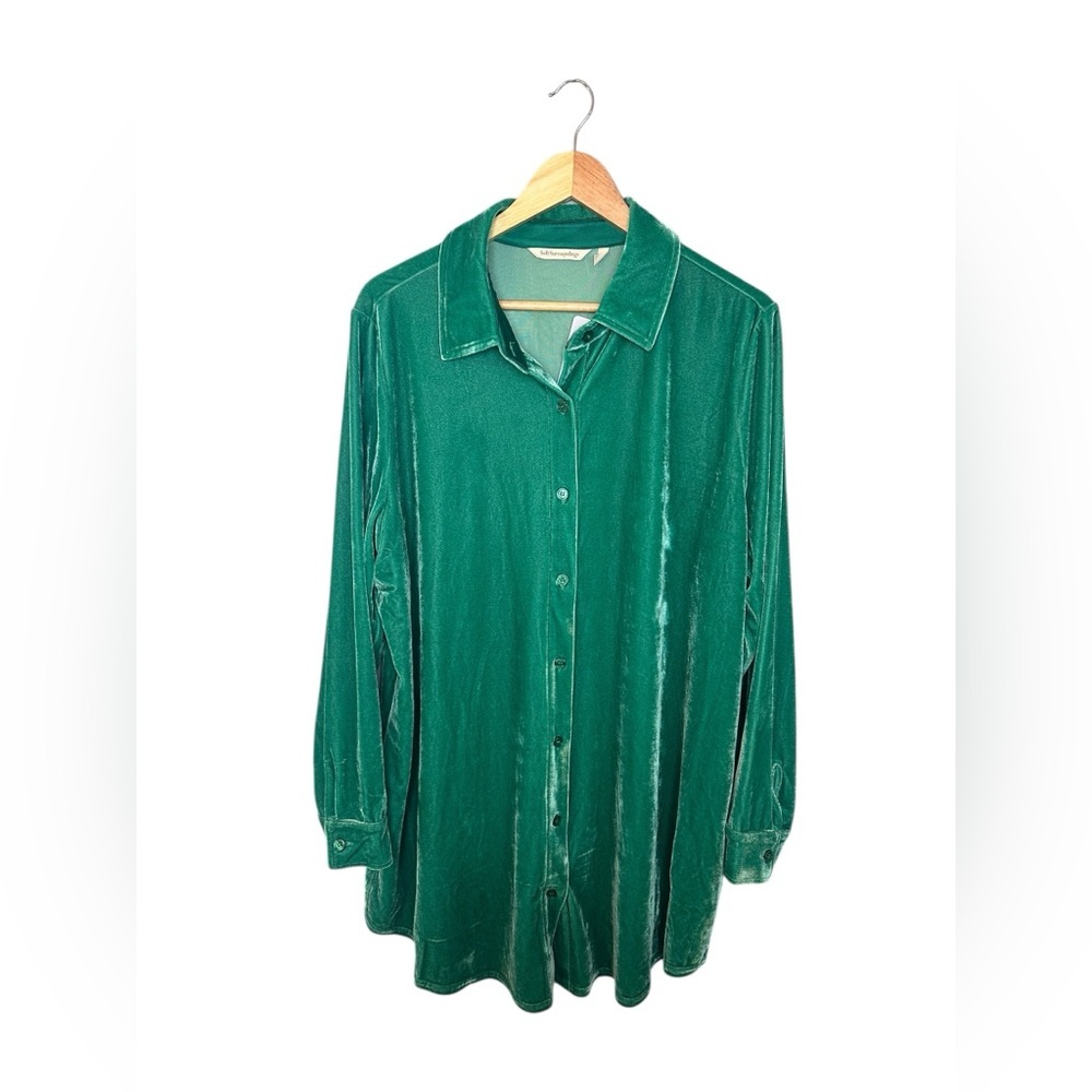 NWT Soft Surroundings Green Velvet Boyfriend Tunic Long Sleeve 1X - Picture 2 of 6